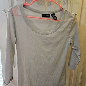 New York & Company Silver Shimmer Scoop-Neck Long Sleeve Top